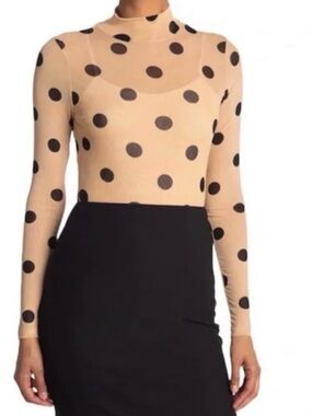 AFRM Beige Polka Dot Mesh Long Sleeve Top
